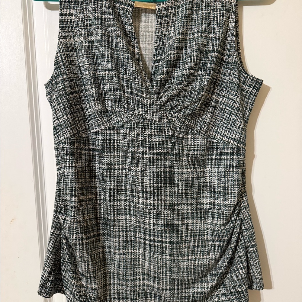 White House Black Market Textured greenish Black and White Blouse